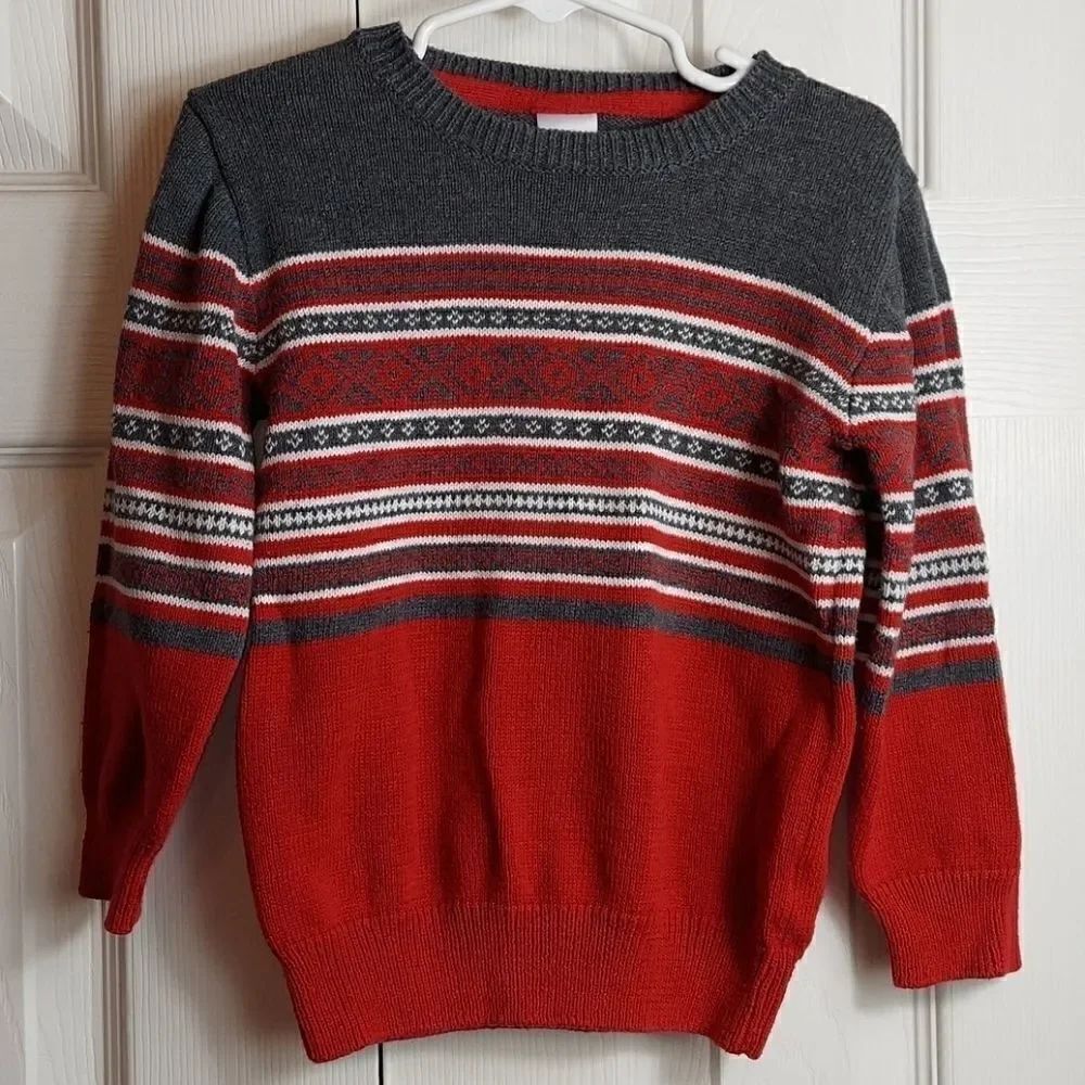 Gymboree Gray Red Print Sweater Sz 3T